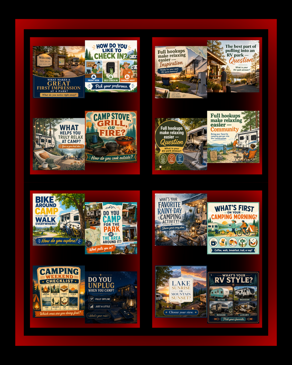 160 Post Mega Pack - RV & Campground Social Media Engagement Graphics Pack (1920x1920px)