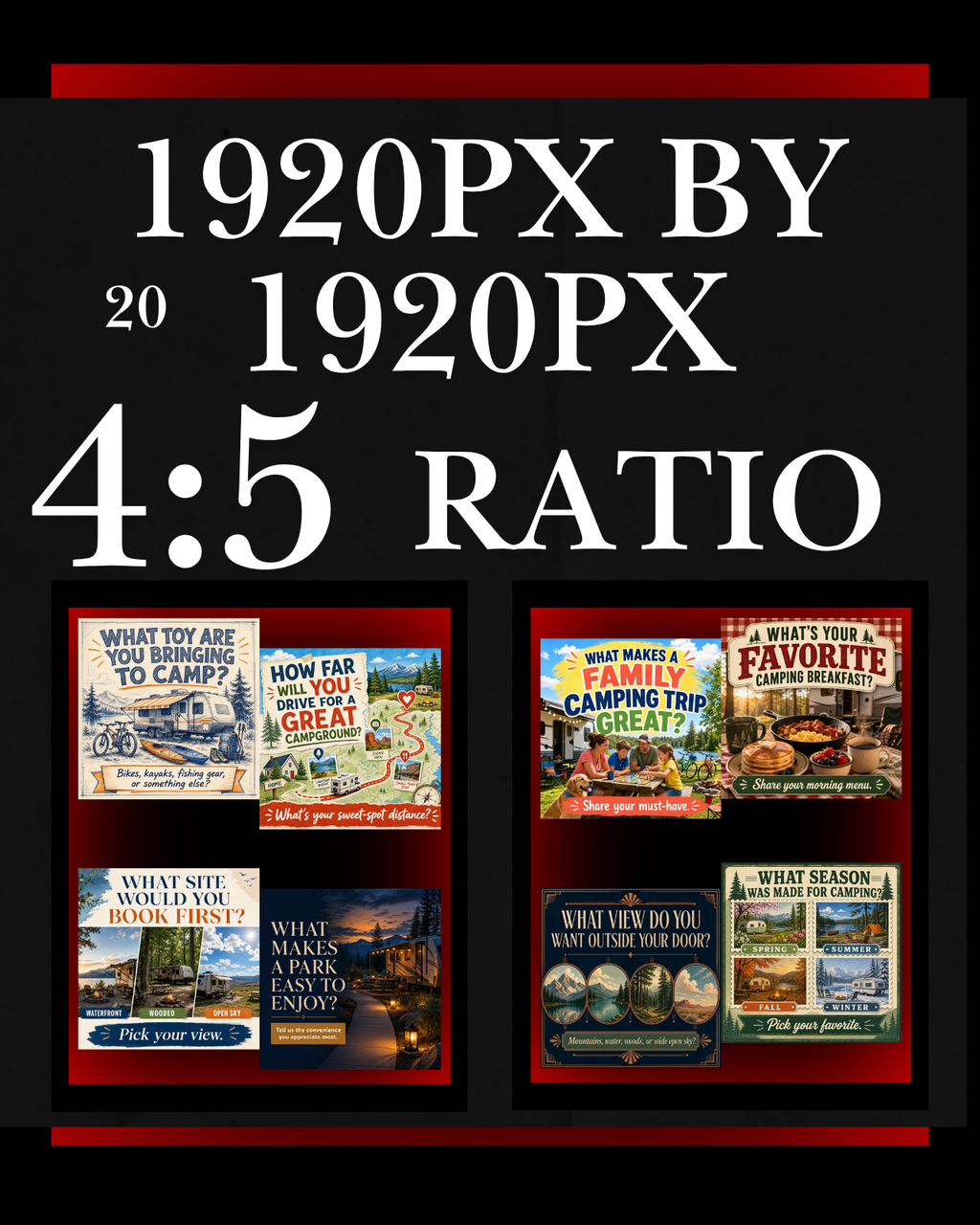 160 Post Mega Pack - RV & Campground Social Media Engagement Graphics Pack (1920x1920px)