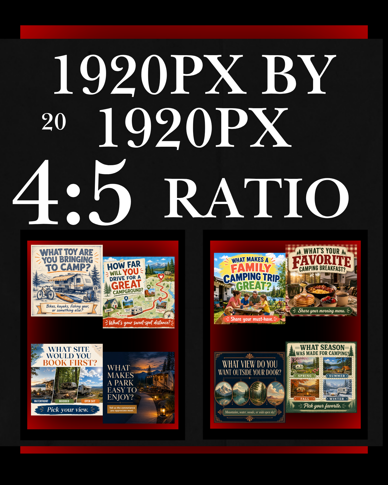 160 Post Mega Pack - RV & Campground Social Media Engagement Graphics Pack (1920x1920px)