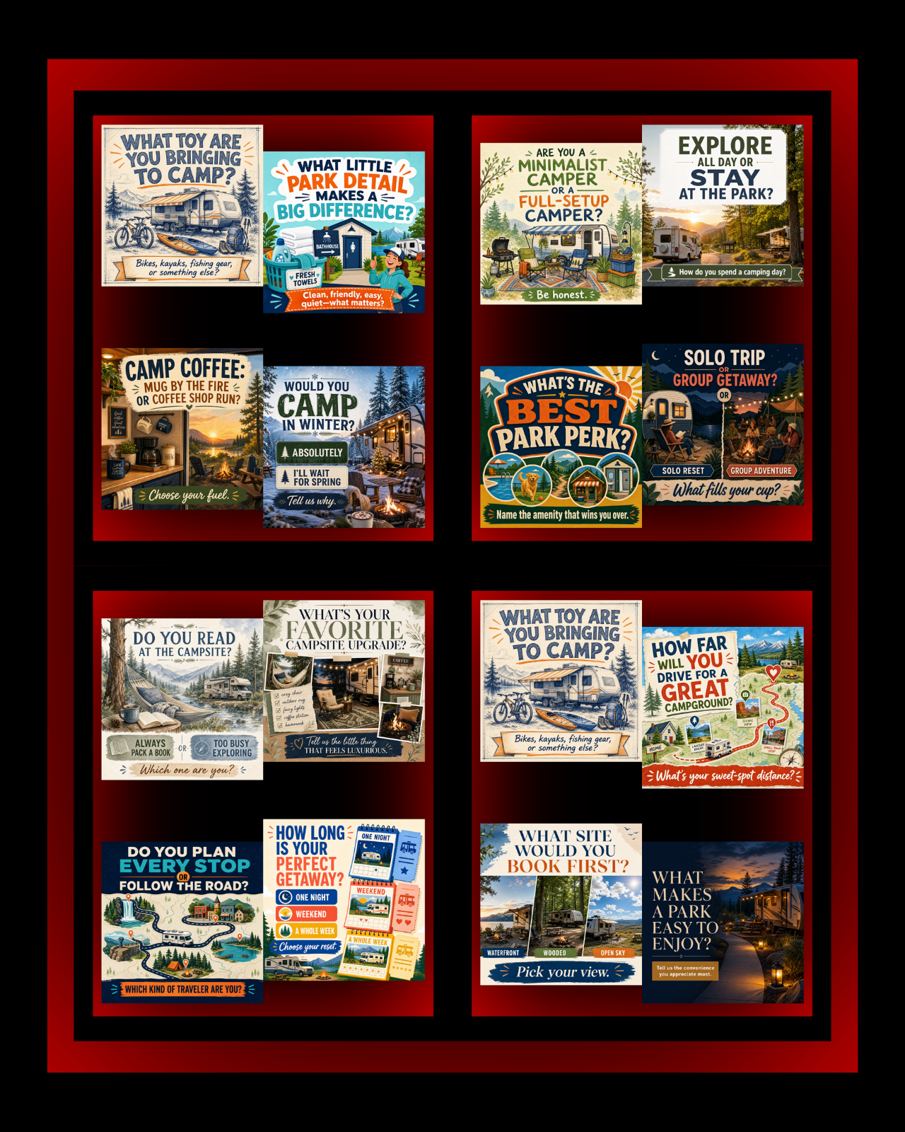 160 Post Mega Pack - RV & Campground Social Media Engagement Graphics Pack (1920x1920px)