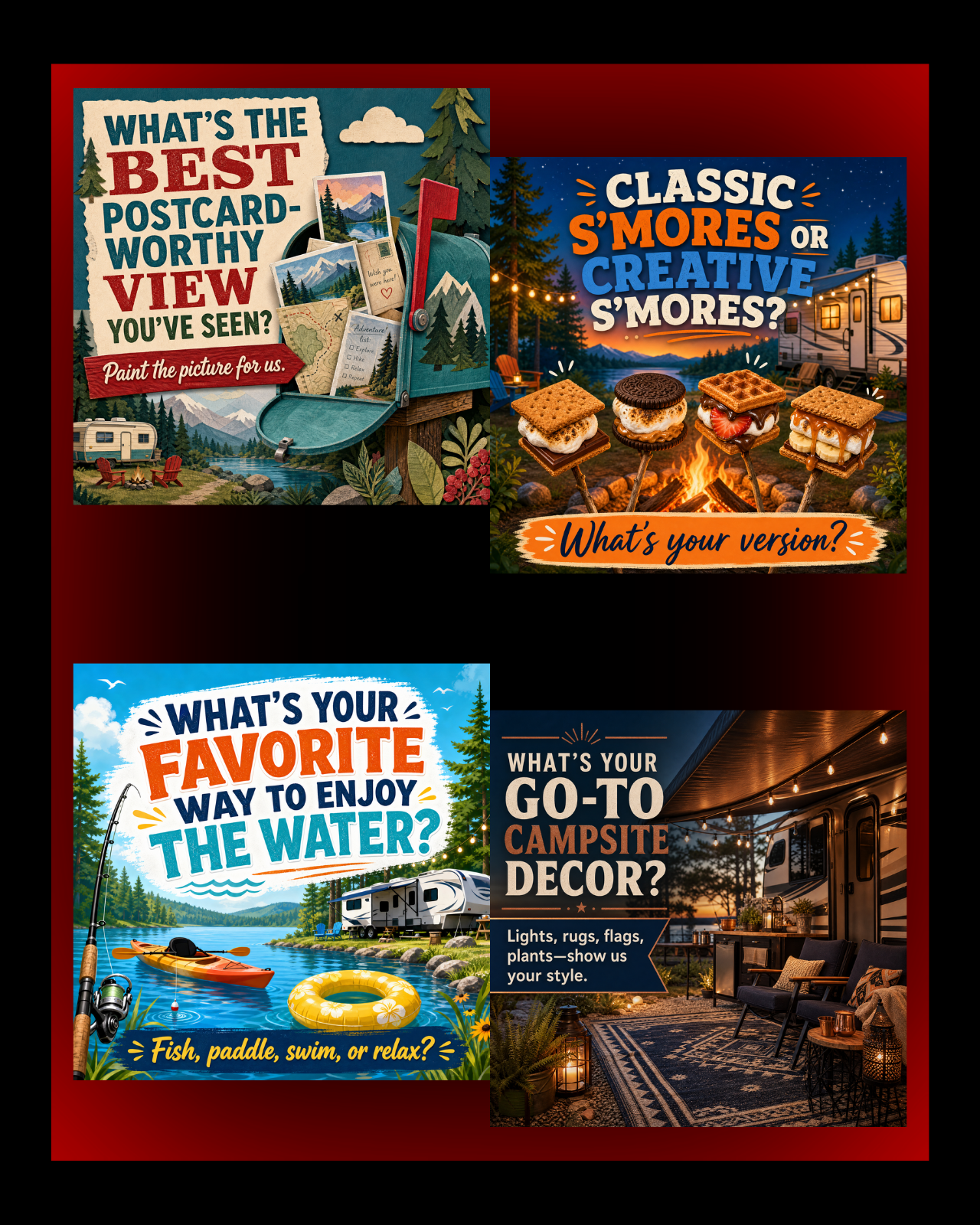 40 Posts - RV & Campground Social Media Engagement Graphics Pack (1920x1920px)