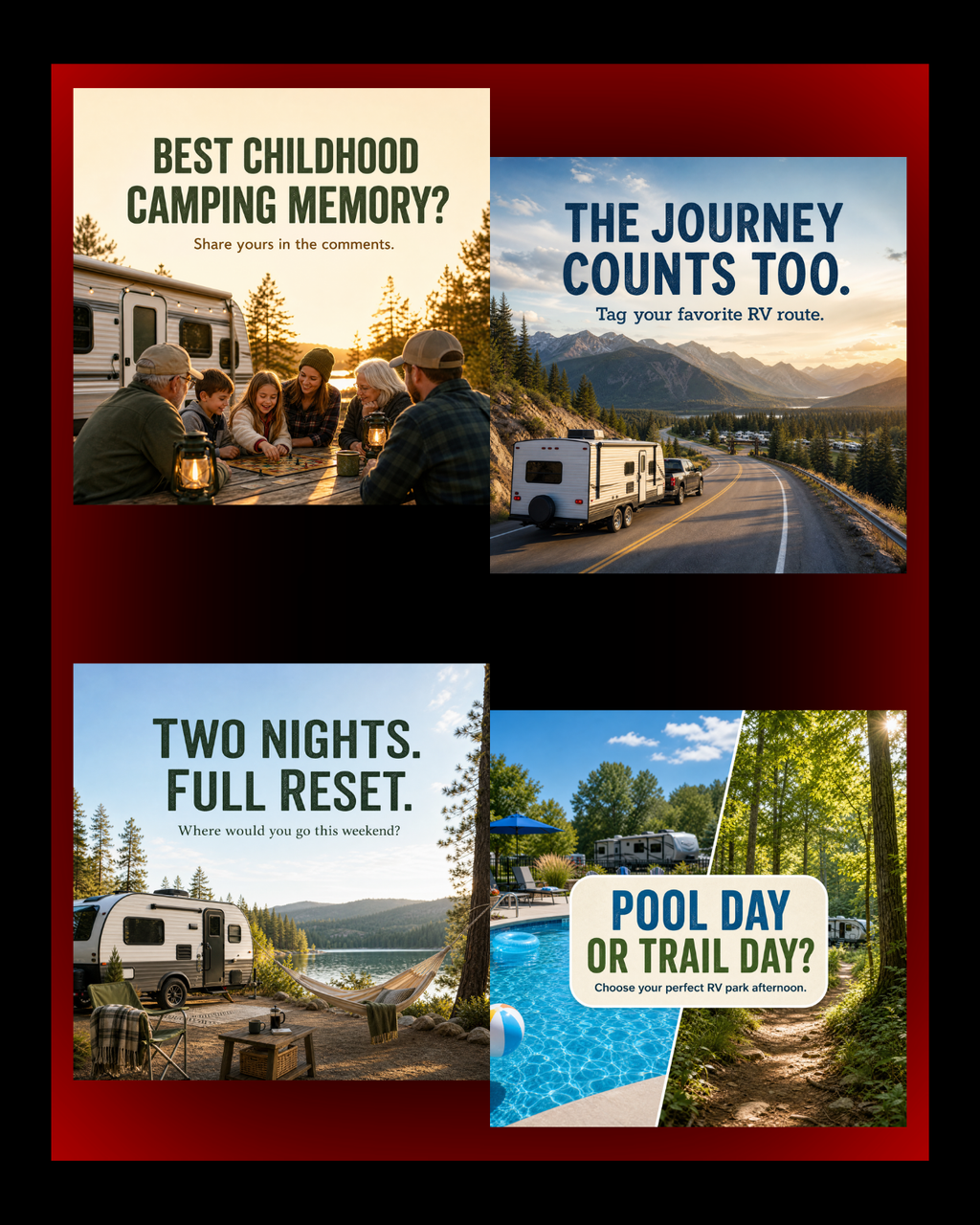 40 Posts - RV & Campground Social Media Engagement Graphics Pack (1920x1920px)