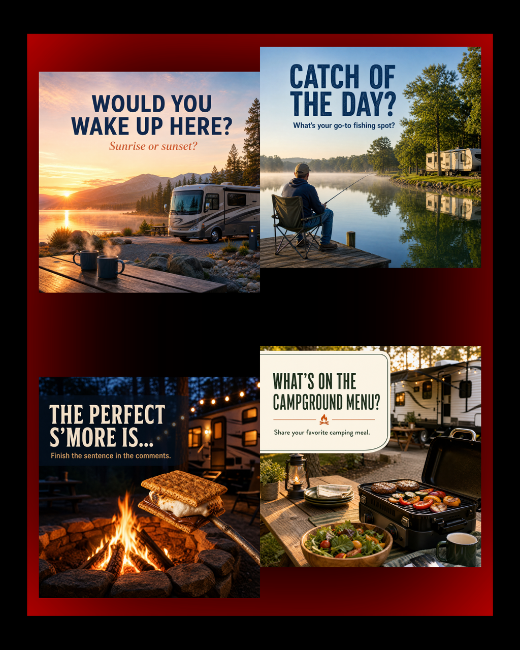 40 Posts - RV & Campground Social Media Engagement Graphics Pack (1920x1920px)