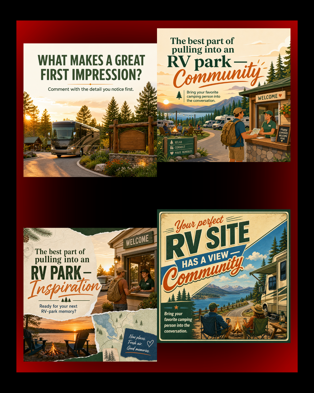 40 Posts - RV & Campground Social Media Engagement Graphics Pack (1920x1920px)