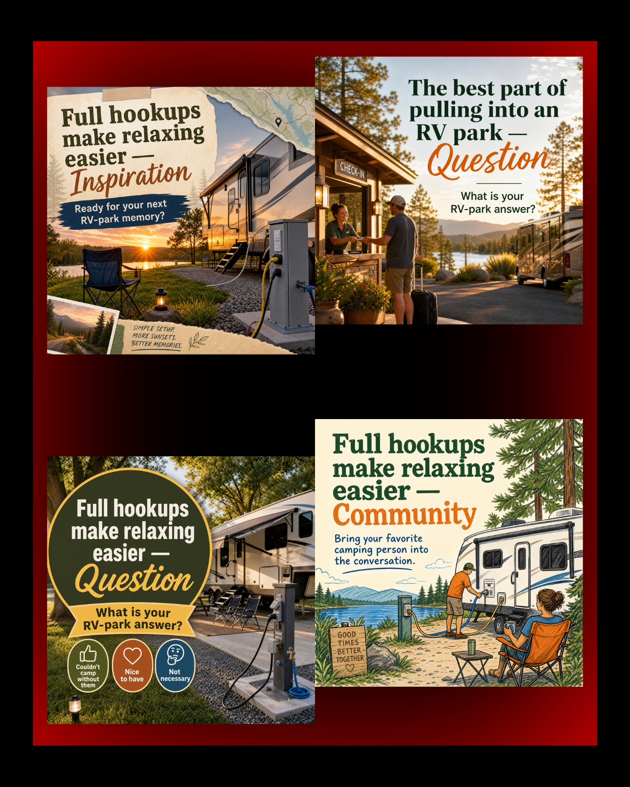 40 Posts - RV & Campground Social Media Engagement Graphics Pack (1920x1920px)