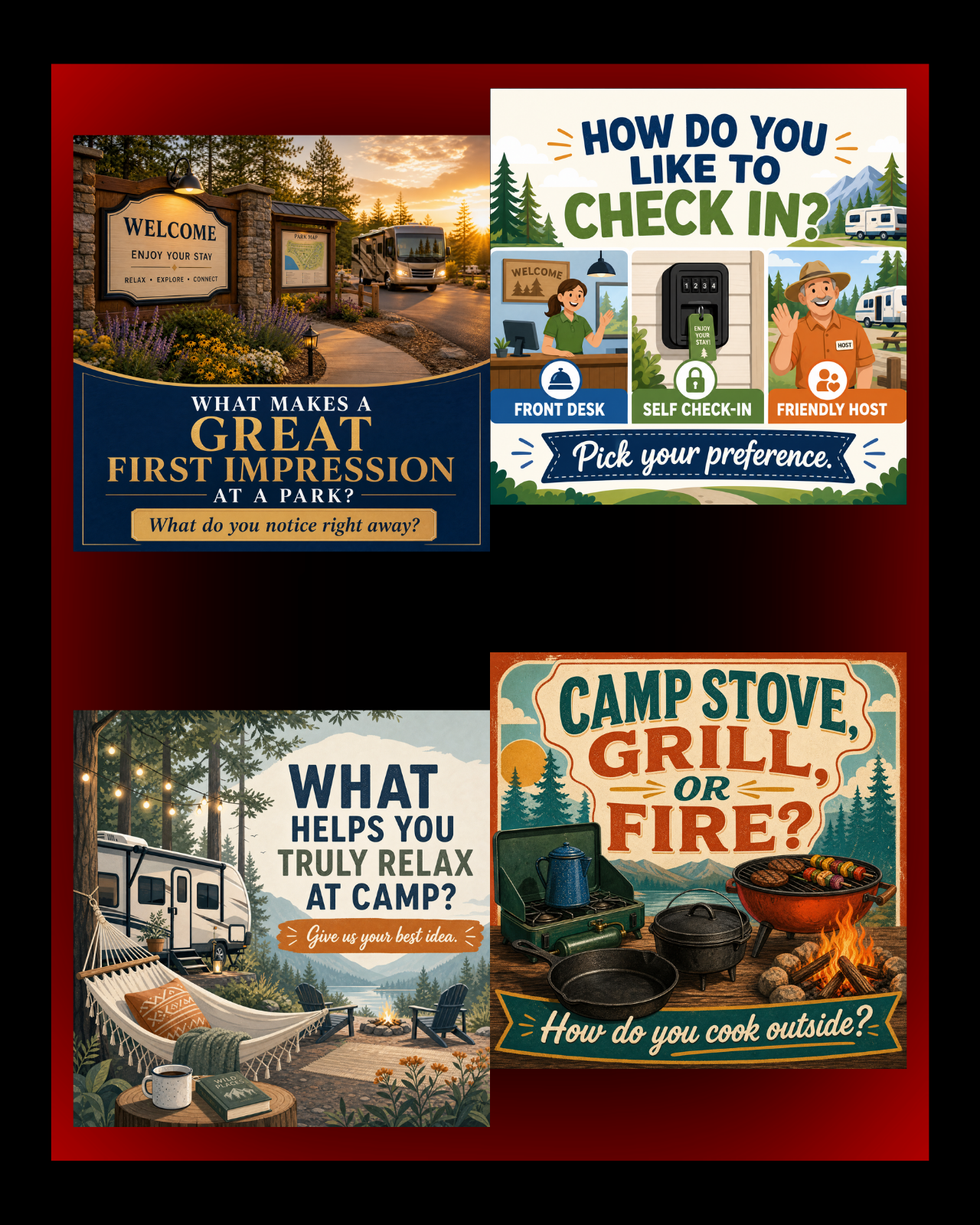 40 Posts - RV & Campground Social Media Engagement Graphics Pack (1920x1920px)