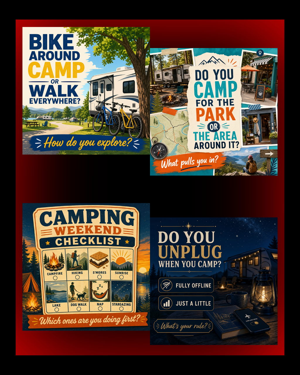 40 Posts - RV & Campground Social Media Engagement Graphics Pack (1920x1920px)