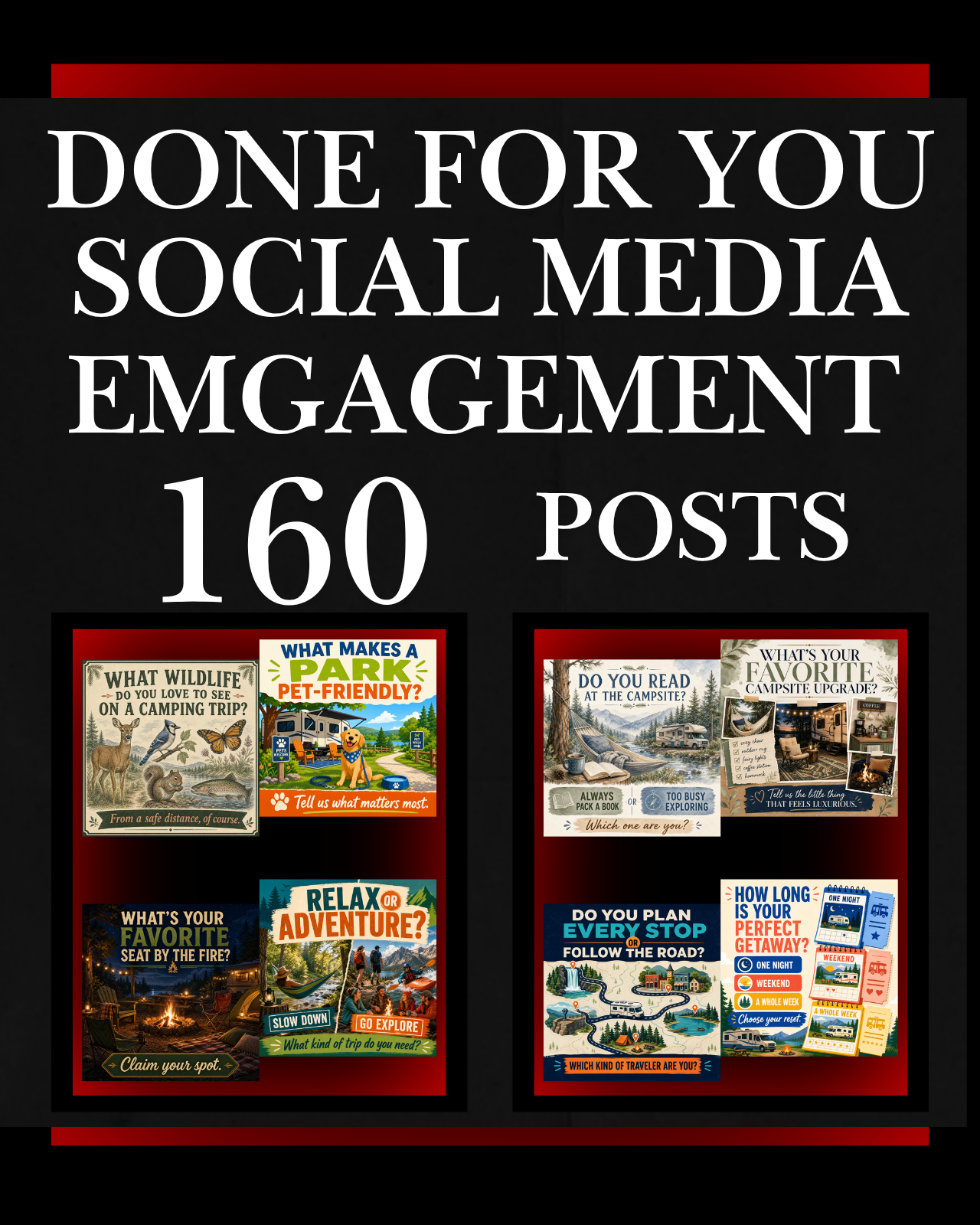160 Post Mega Pack - RV & Campground Social Media Engagement Graphics Pack (1920x1920px)