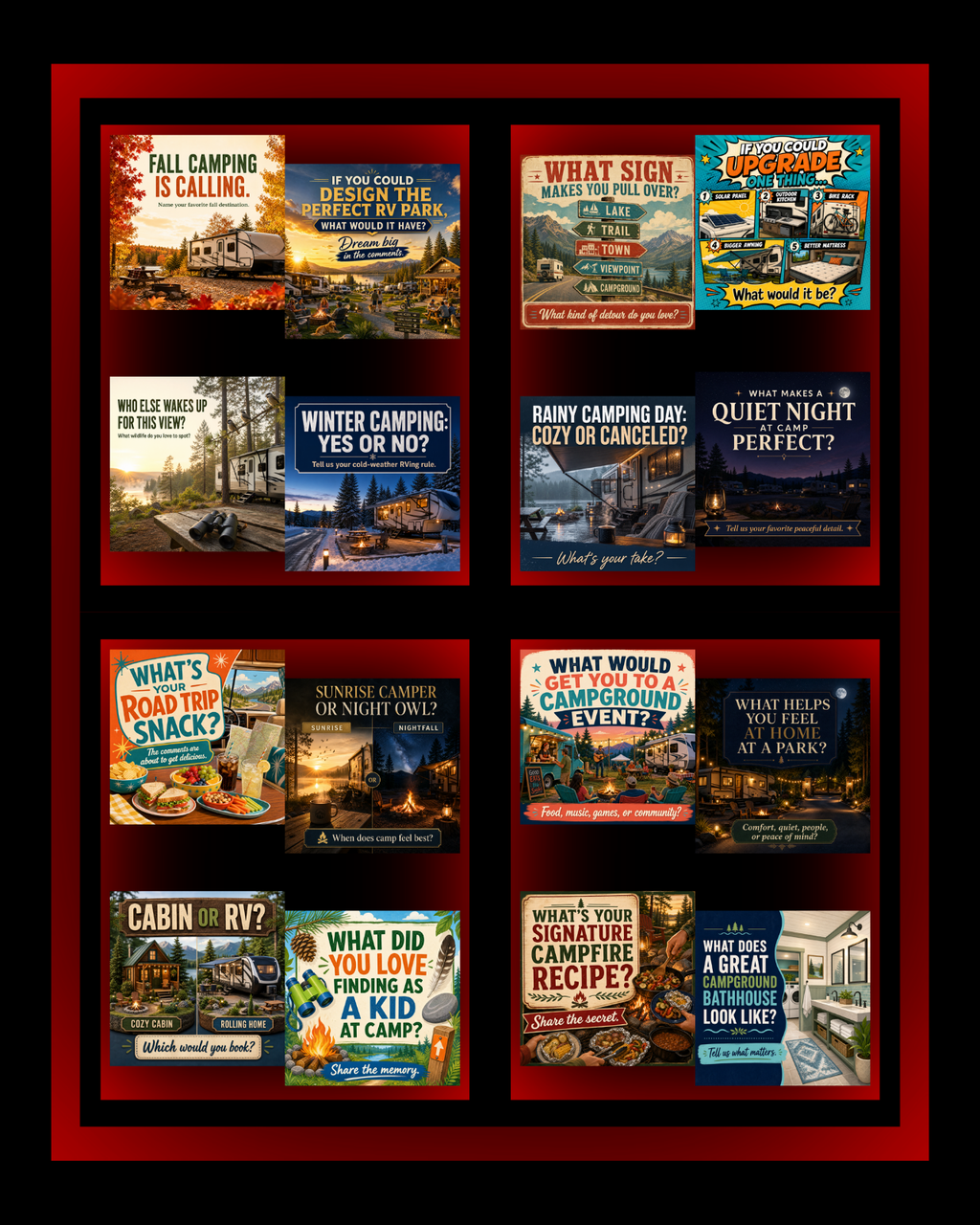 160 Post Mega Pack - RV & Campground Social Media Engagement Graphics Pack (1920x1920px)