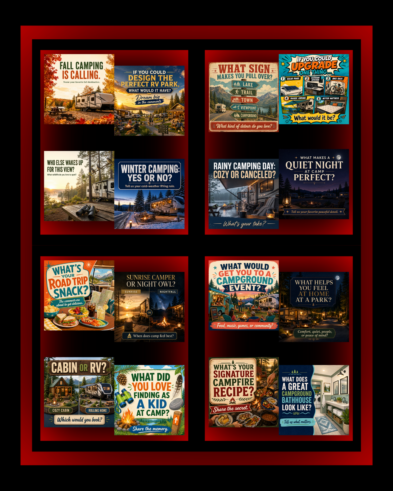 160 Post Mega Pack - RV & Campground Social Media Engagement Graphics Pack (1920x1920px)