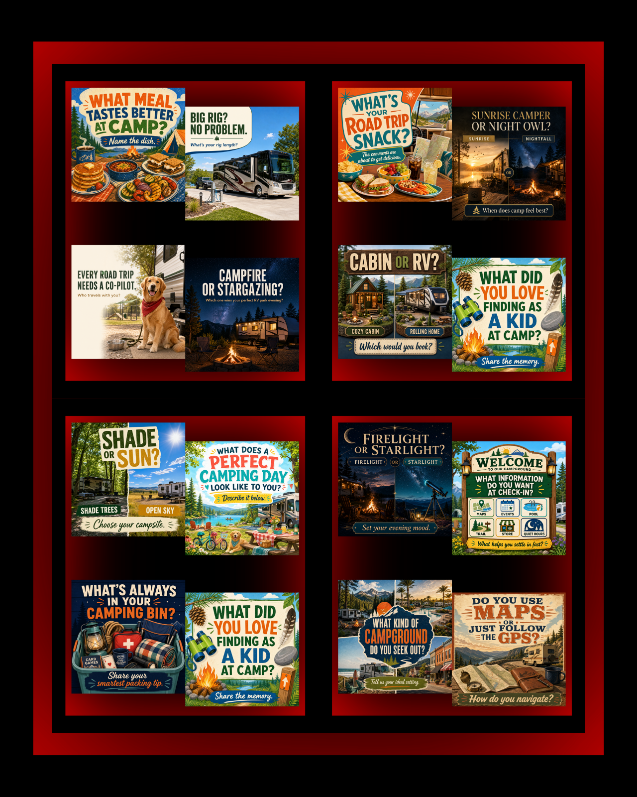 160 Post Mega Pack - RV & Campground Social Media Engagement Graphics Pack (1920x1920px)
