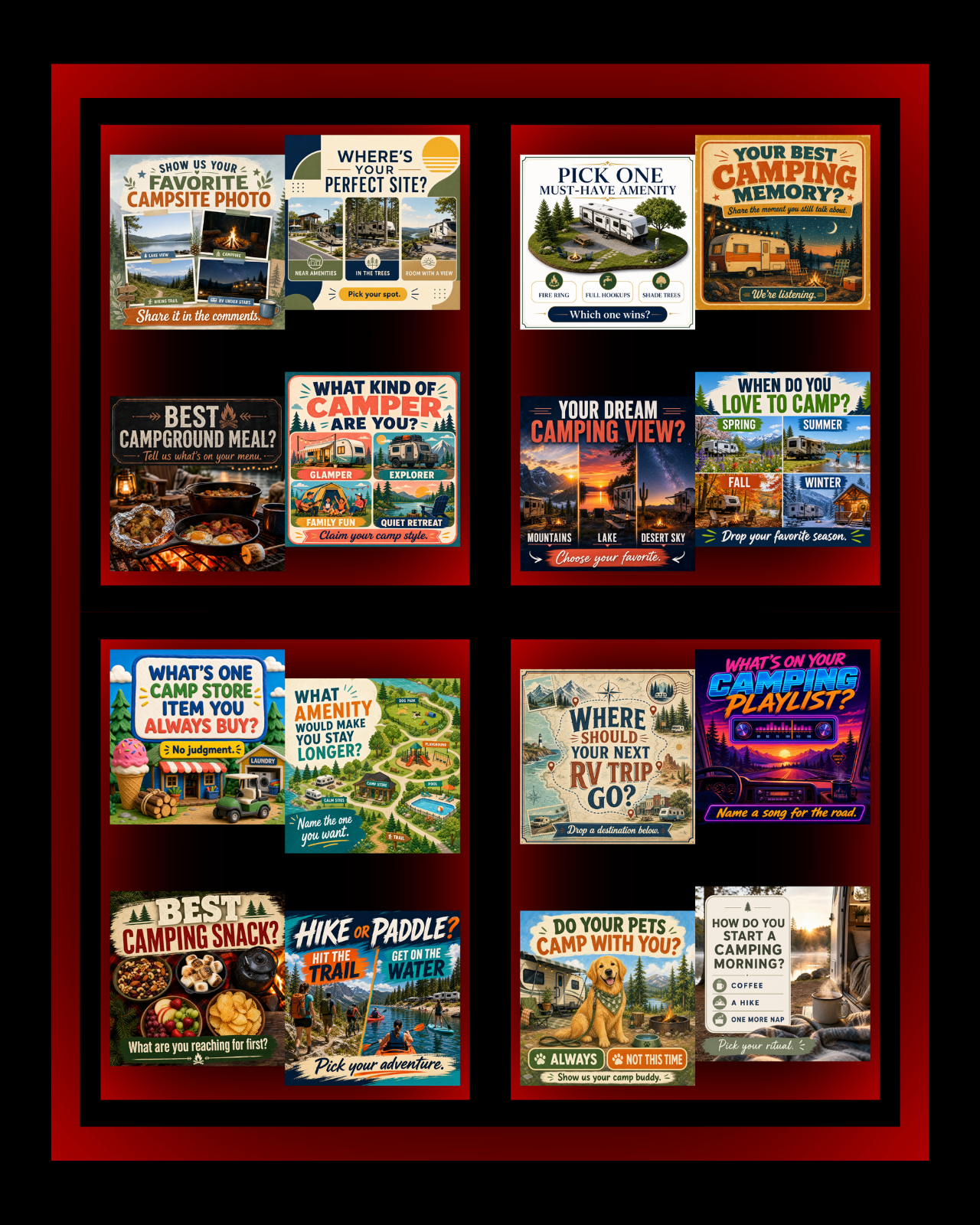 160 Post Mega Pack - RV & Campground Social Media Engagement Graphics Pack (1920x1920px)