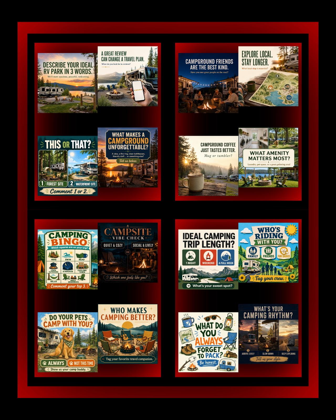 160 Post Mega Pack - RV & Campground Social Media Engagement Graphics Pack (1920x1920px)