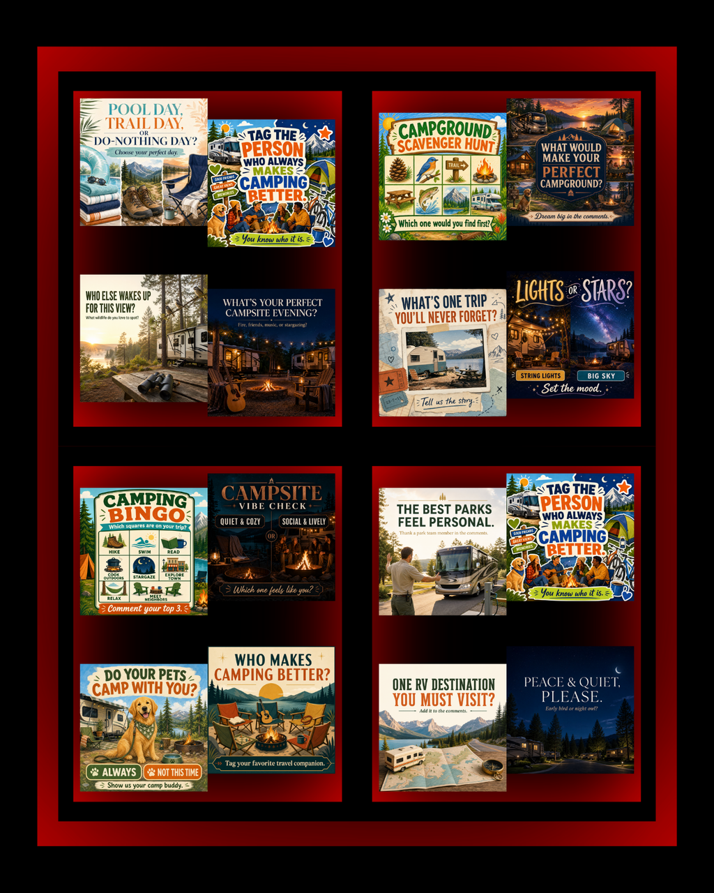 160 Post Mega Pack - RV & Campground Social Media Engagement Graphics Pack (1920x1920px)