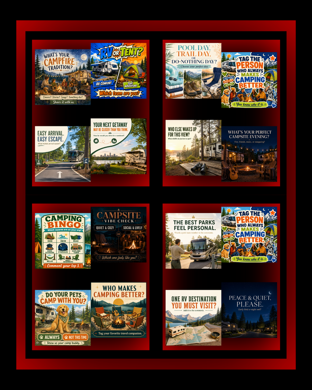160 Post Mega Pack - RV & Campground Social Media Engagement Graphics Pack (1920x1920px)