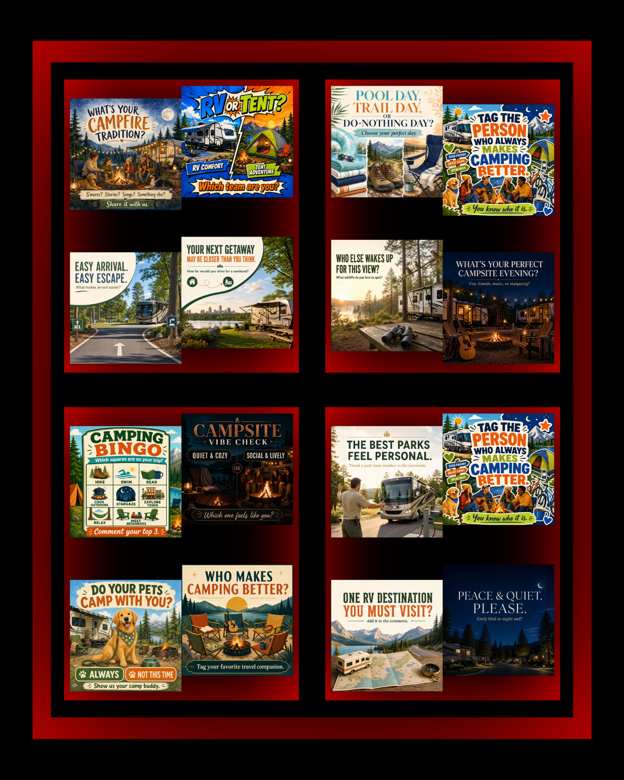 160 Post Mega Pack - RV & Campground Social Media Engagement Graphics Pack (1920x1920px)