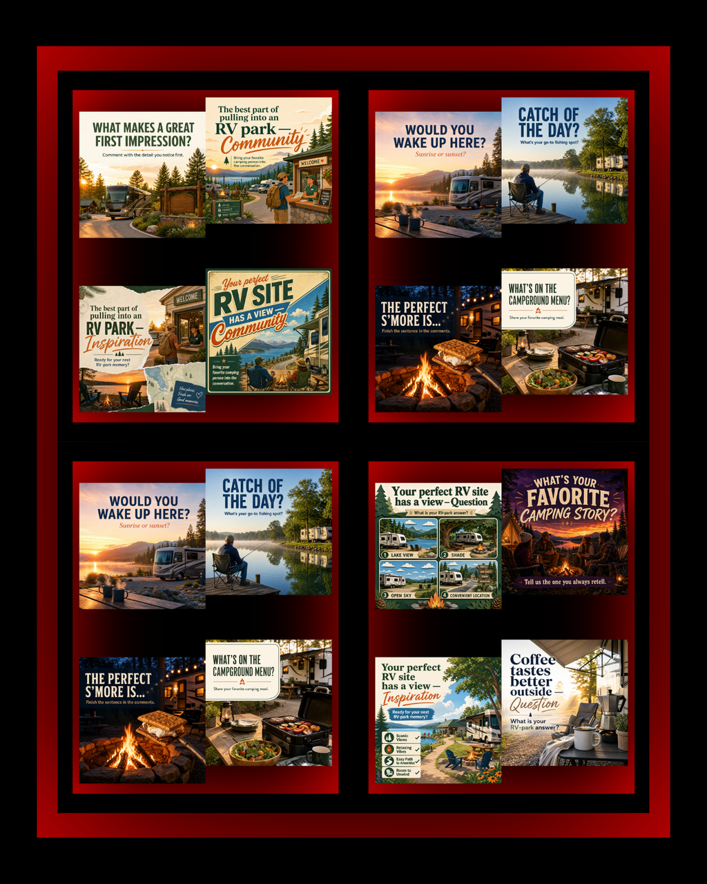 160 Post Mega Pack - RV & Campground Social Media Engagement Graphics Pack (1920x1920px)